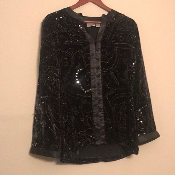 Chico's Black Velvet and Sequin Blouse - Size S - Picture 1 of 8